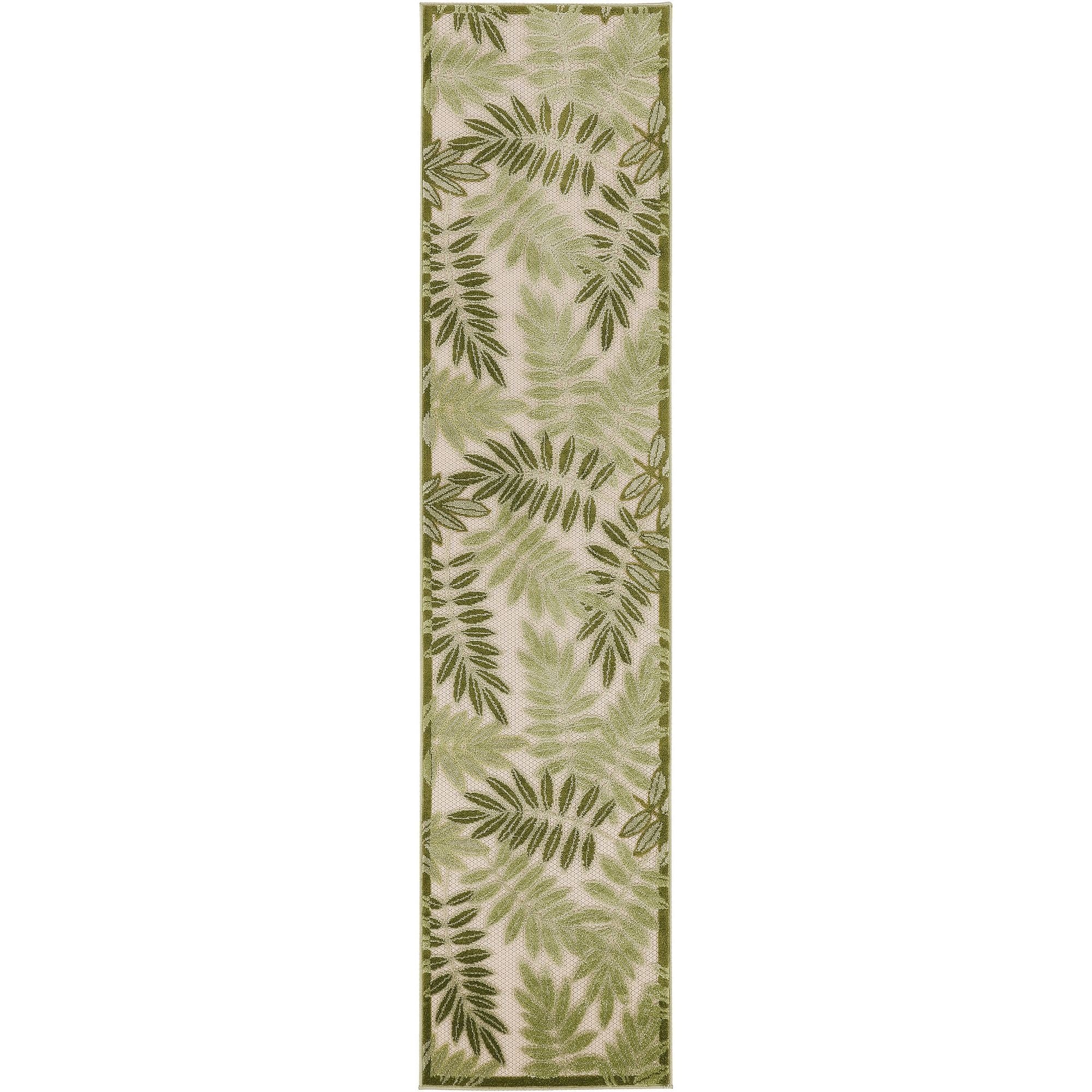 Ivory Green Tropical Leaf Indoor/Outdoor Patio Rug
