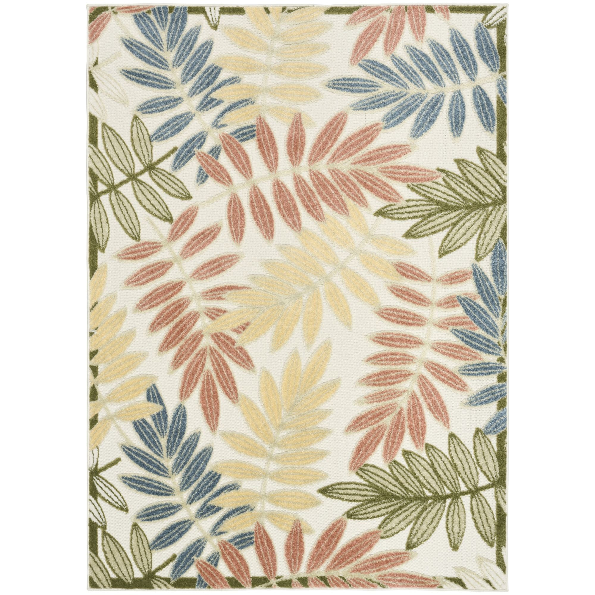 Ivory Rose Tropical Leaf Indoor/Outdoor Patio Rug