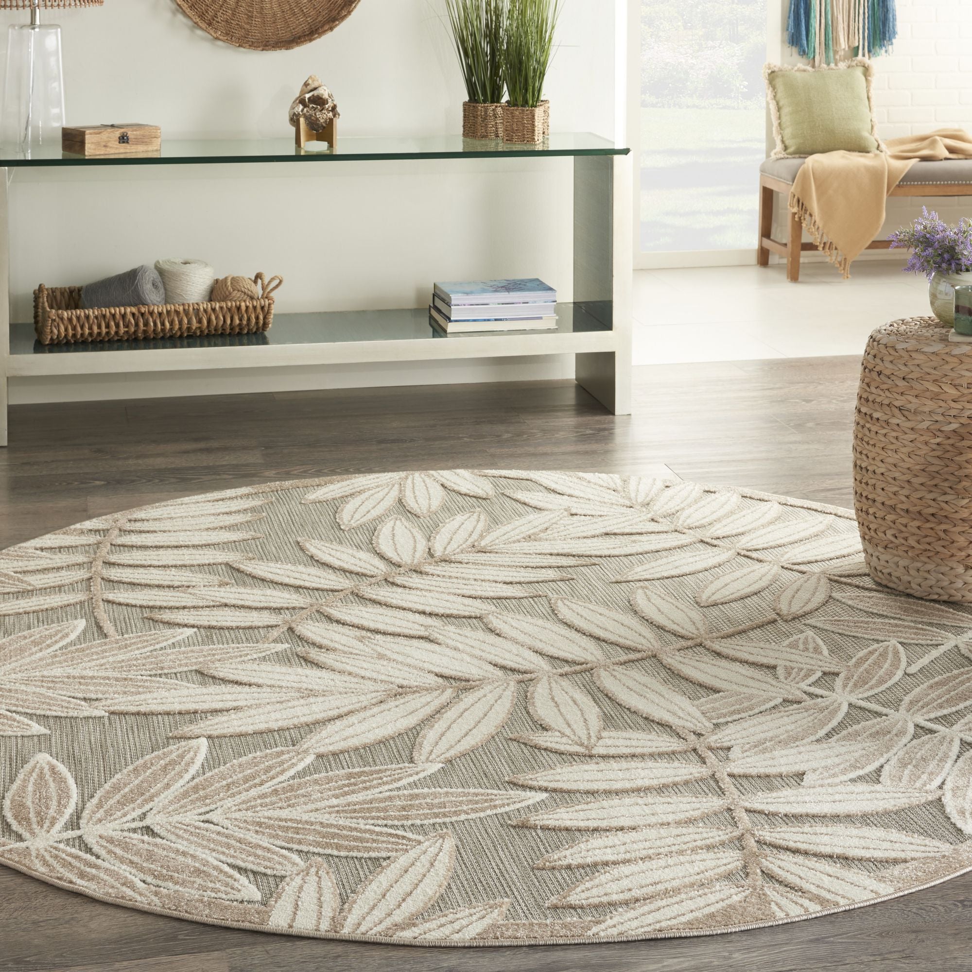 Natural Tropical Leaf Indoor/Outdoor Patio Rug