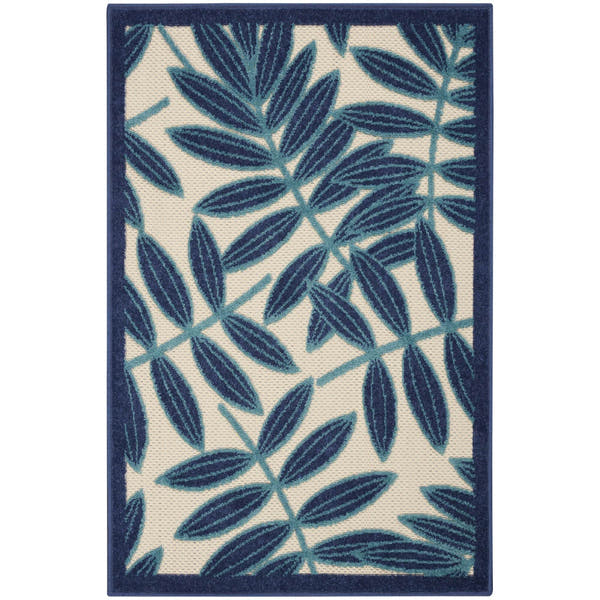 Navy Tropical Leaf Indoor/Outdoor Patio Rug