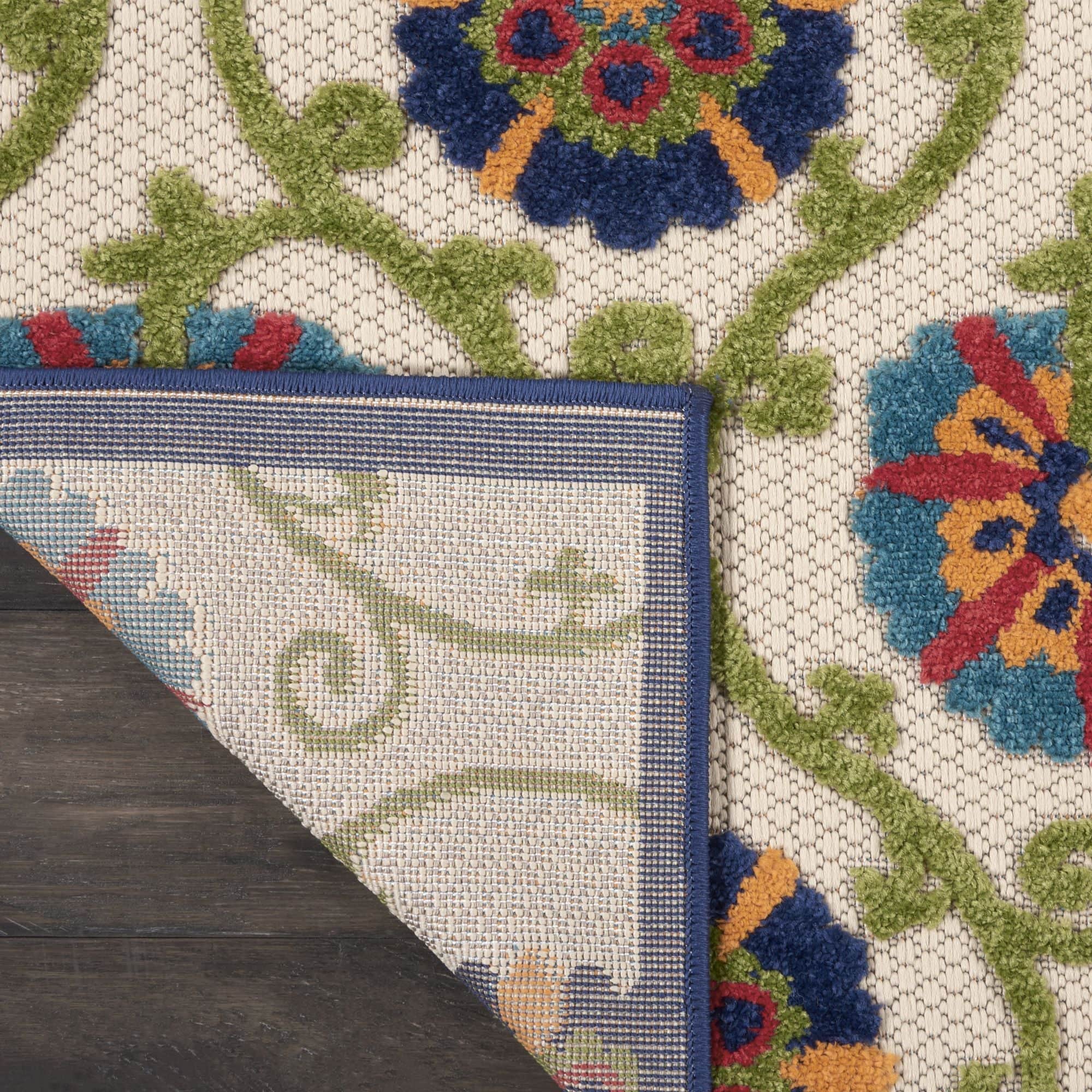 Blue Multicolor Contemporary Floral Indoor Outdoor Patio Rug