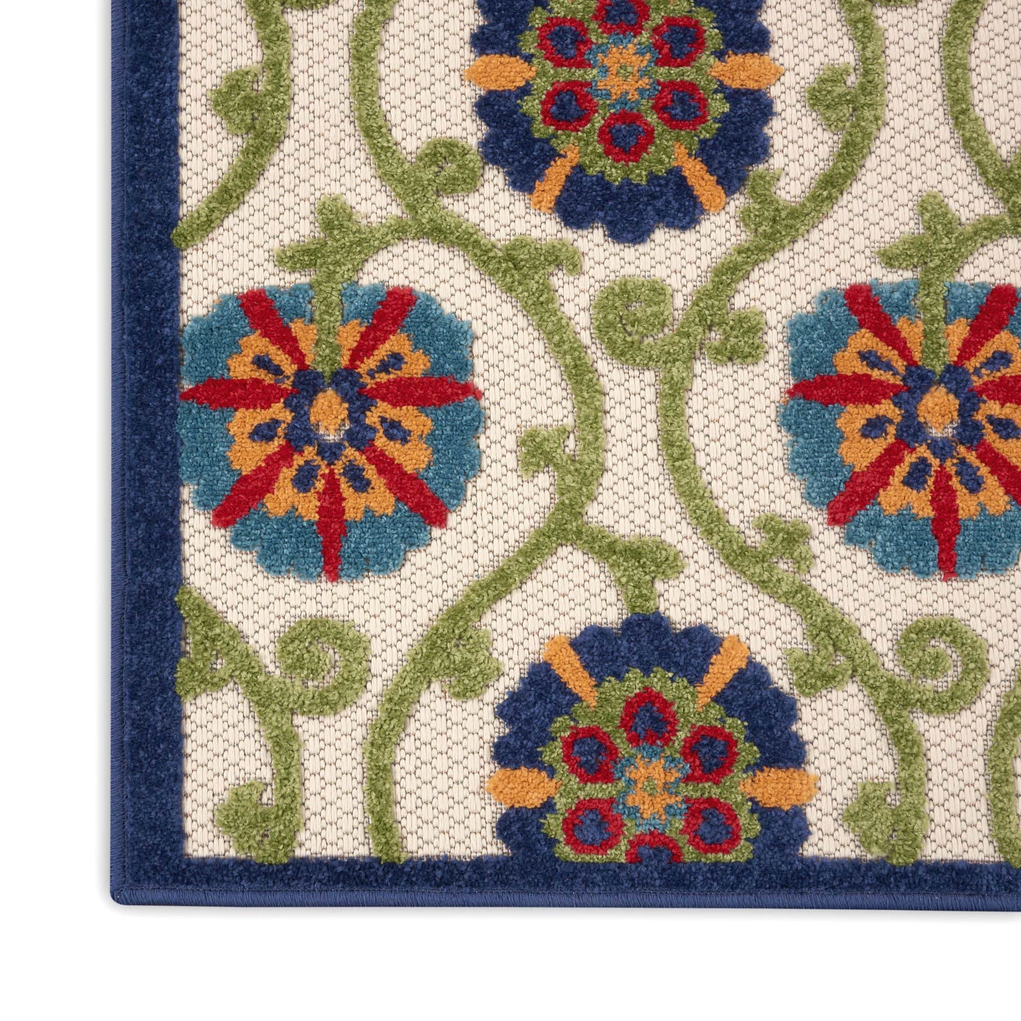 Blue Multicolor Contemporary Floral Indoor Outdoor Patio Rug