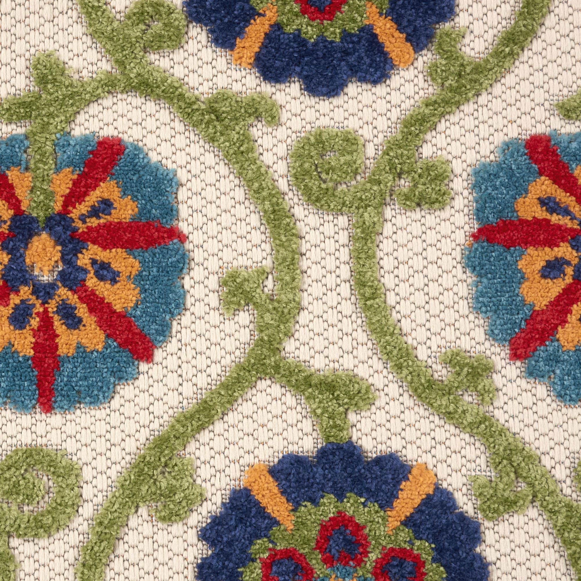 Blue Multicolor Contemporary Floral Indoor Outdoor Patio Rug