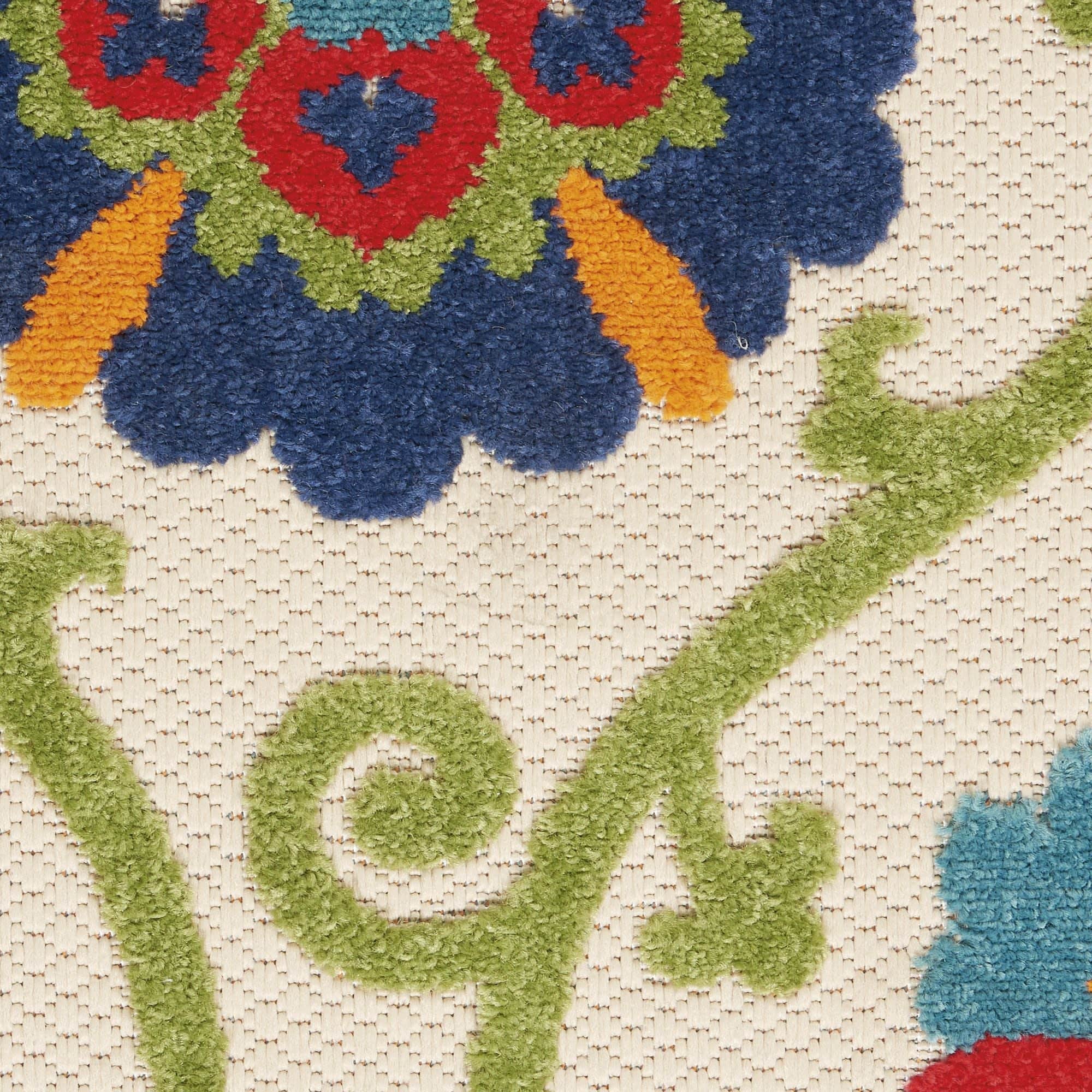 Blue Multicolor Contemporary Floral Indoor Outdoor Patio Rug