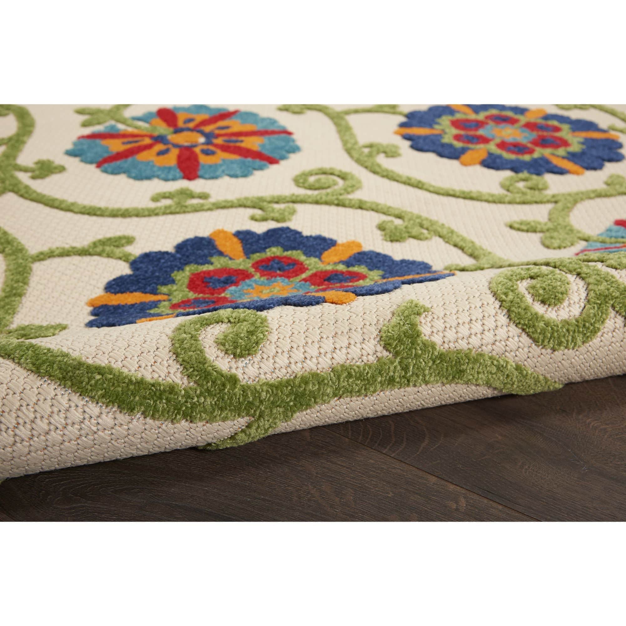 Blue Multicolor Contemporary Floral Indoor Outdoor Patio Rug
