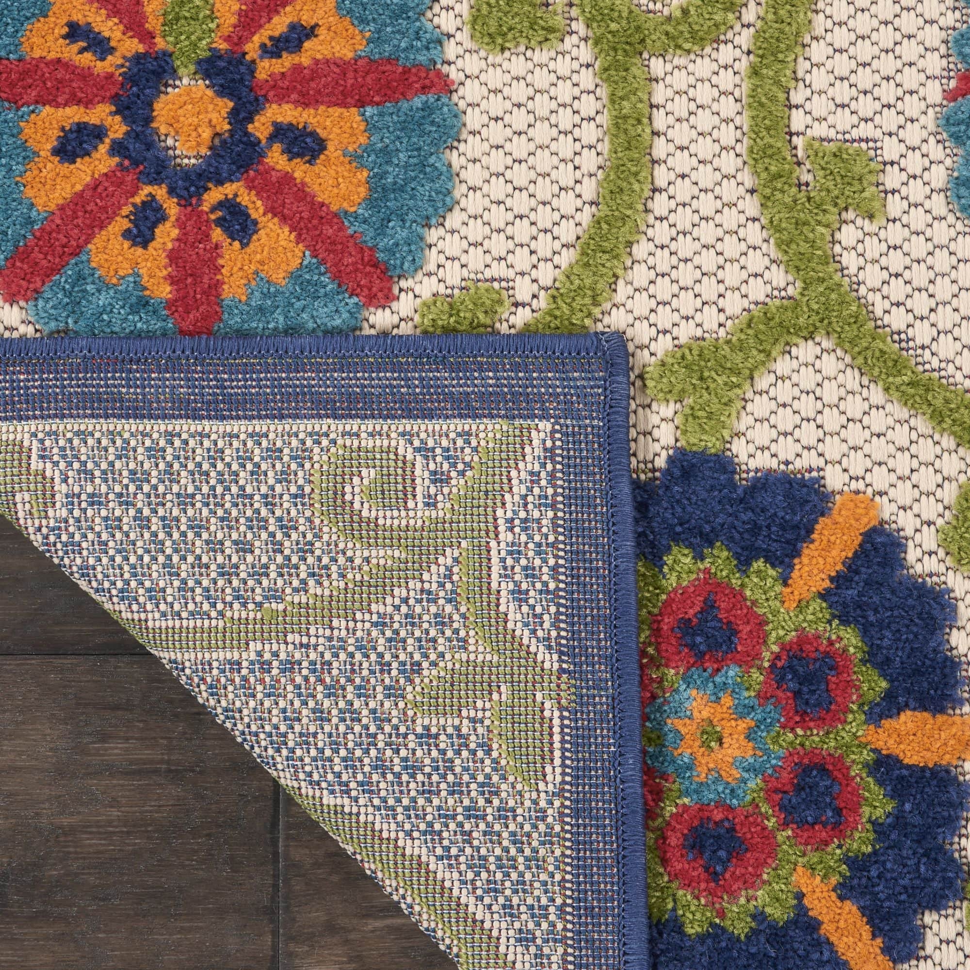 Blue Multicolor Contemporary Floral Indoor Outdoor Patio Rug