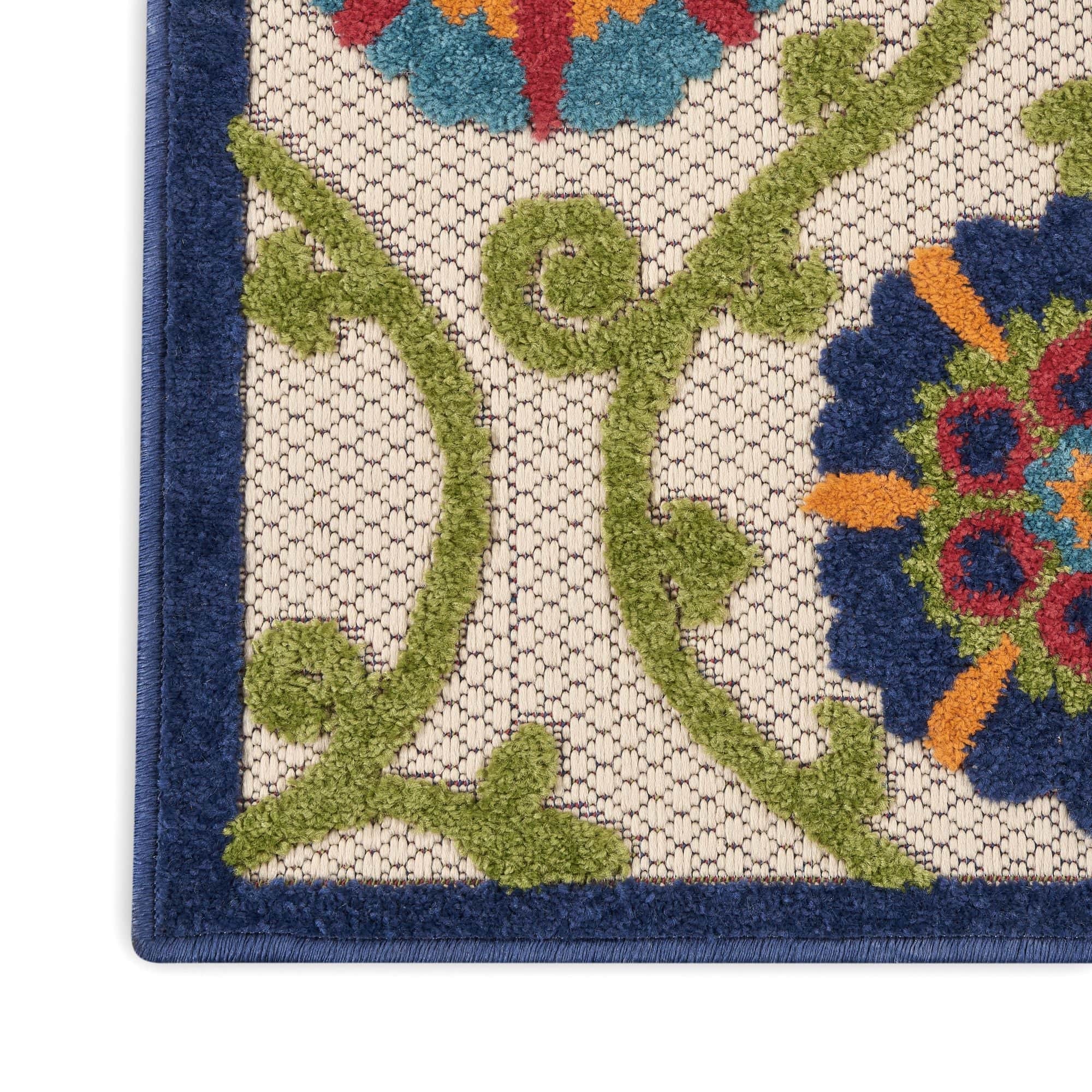 Blue Multicolor Contemporary Floral Indoor Outdoor Patio Rug