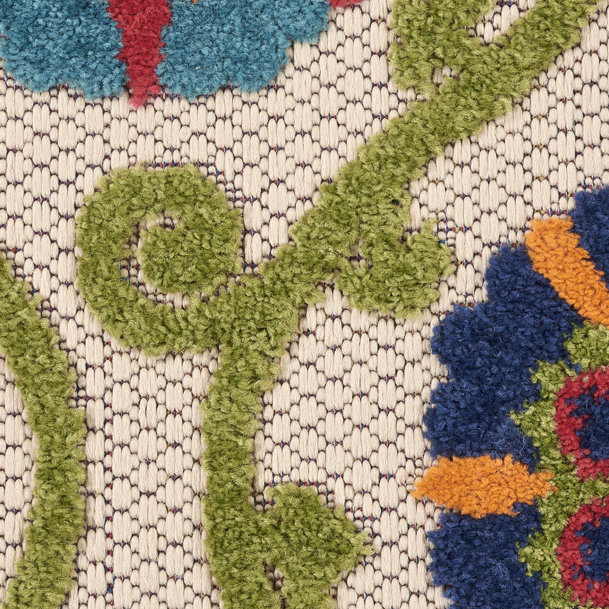 Blue Multicolor Contemporary Floral Indoor Outdoor Patio Rug