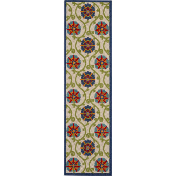 Blue Multicolor Contemporary Floral Indoor Outdoor Patio Rug