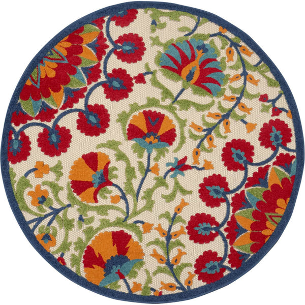 Red Multicolor Transitional Indoor Outdoor Floral Area Rug