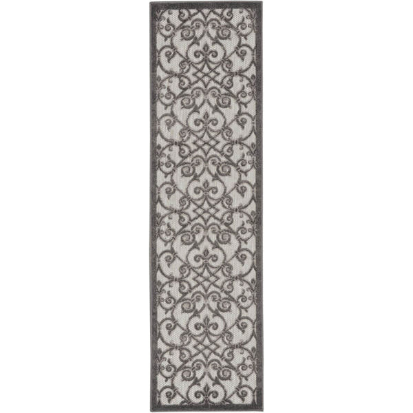 Grey Charcoal Contemporary Floral Indoor-Outdoor Patio Rug