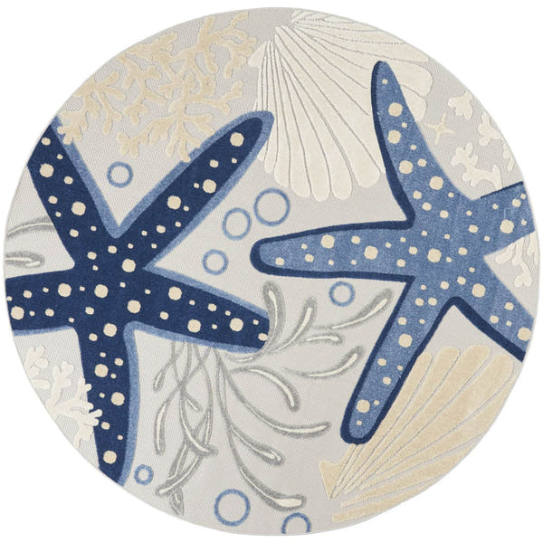 Blue Grey Coastal Indoor Outdoor Polypropylene Area Rug