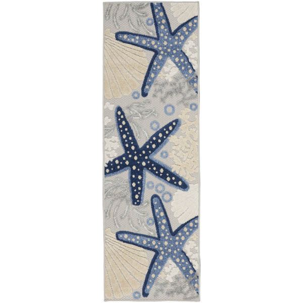 Blue Grey Coastal Indoor Outdoor Polypropylene Area Rug
