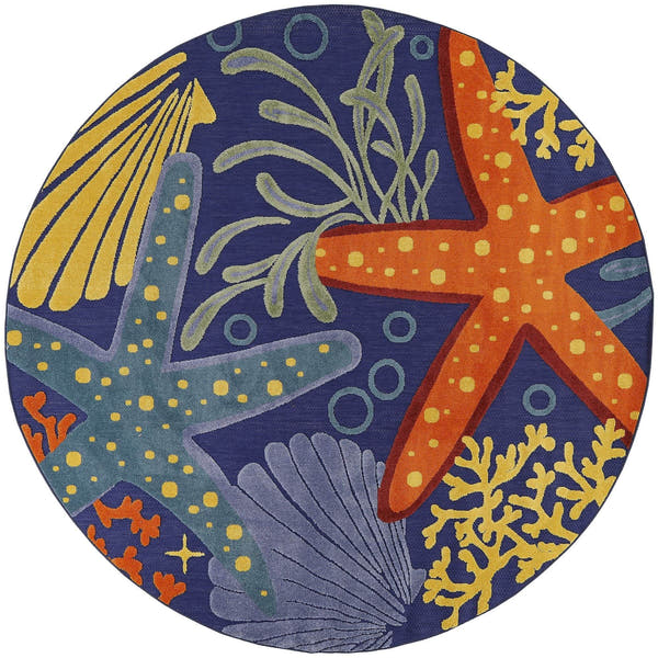 Navy Multicolor Coastal Indoor Outdoor Polypropylene Area Rug