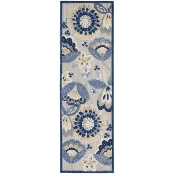 Blue Grey Contemporary Indoor Outdoor Floral Area Rug