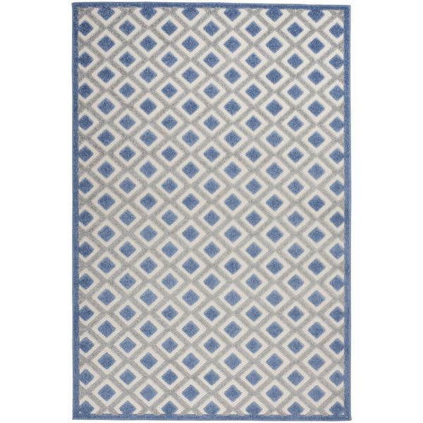 Blue Grey Modern Indoor/Outdoor Concentric Diamond Rug