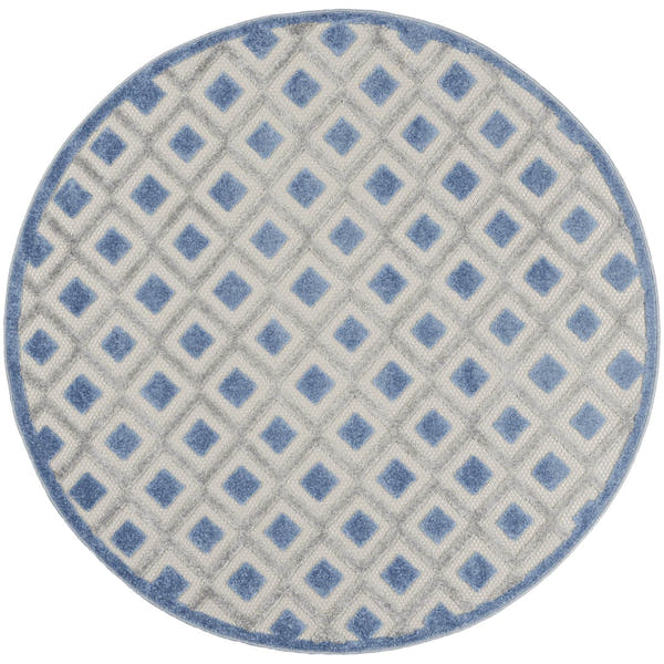 Blue Grey Modern Indoor/Outdoor Concentric Diamond Rug