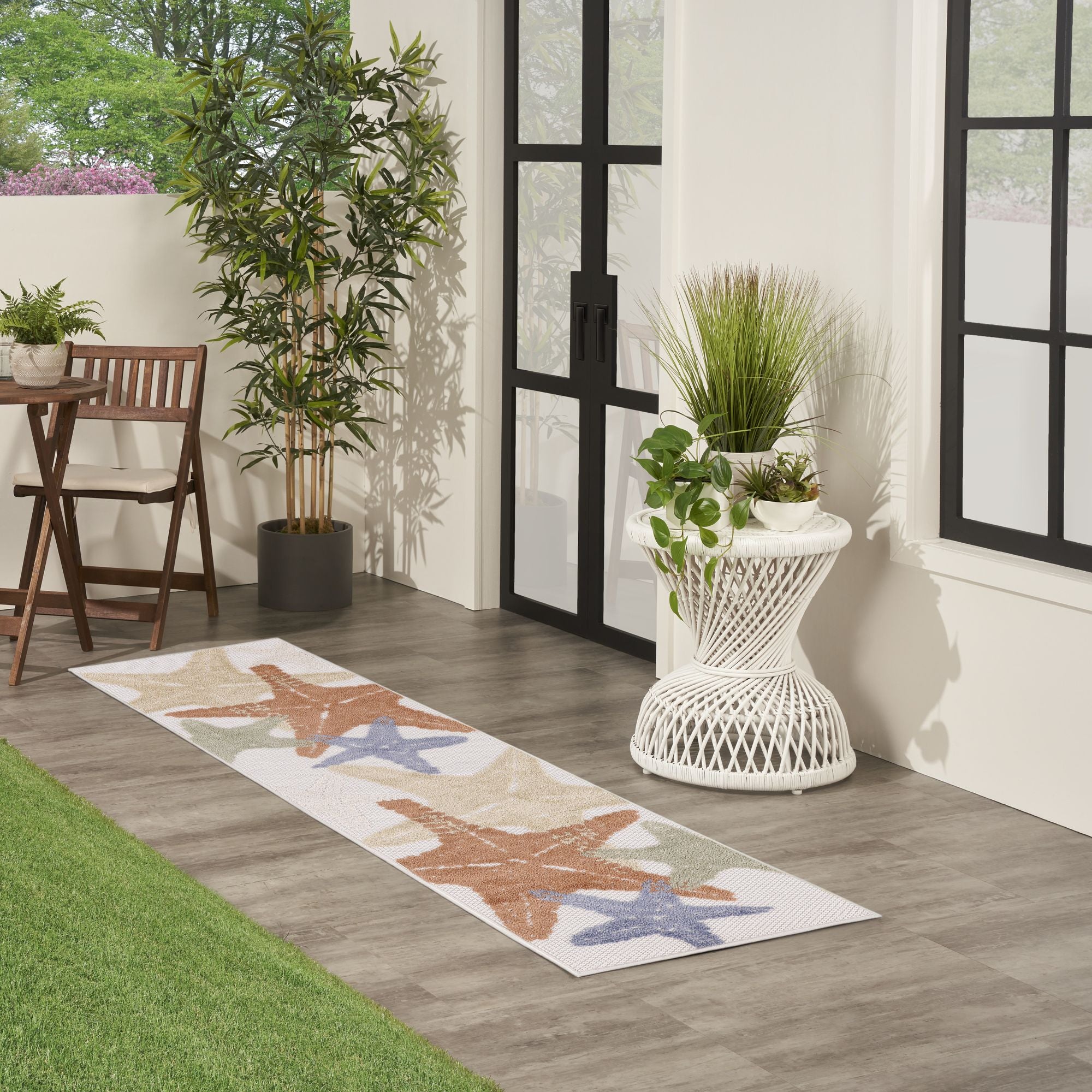 Ivory Multicolor Indoor Outdoor Starfish Pattern Rug