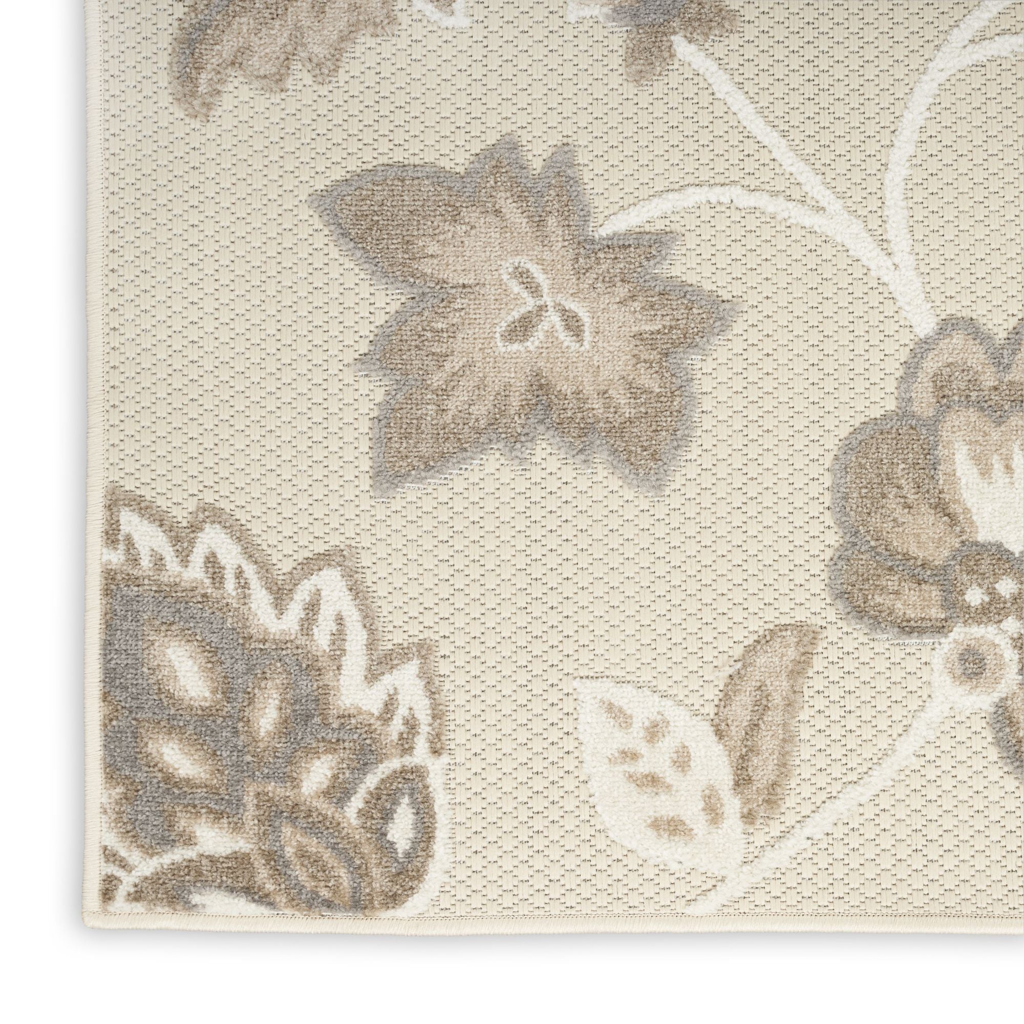 Beige Farmhouse Floral Indoor Outdoor Rug