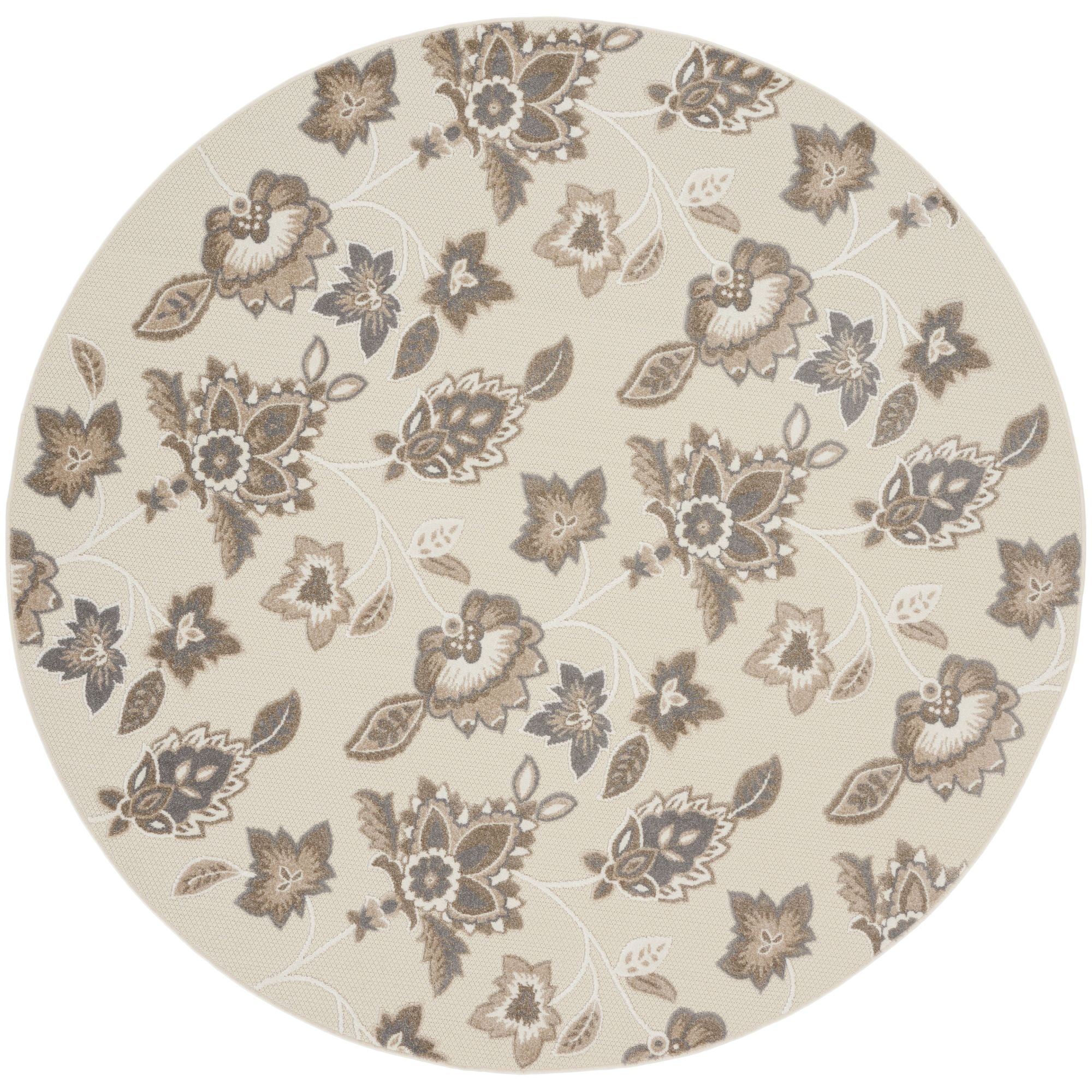 Beige Farmhouse Floral Indoor Outdoor Rug