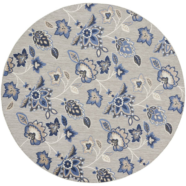 Blue Grey Farmhouse Floral Indoor Outdoor Rug