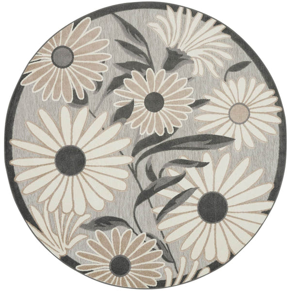 Beige Contemporary Indoor Outdoor Floral Area Rug