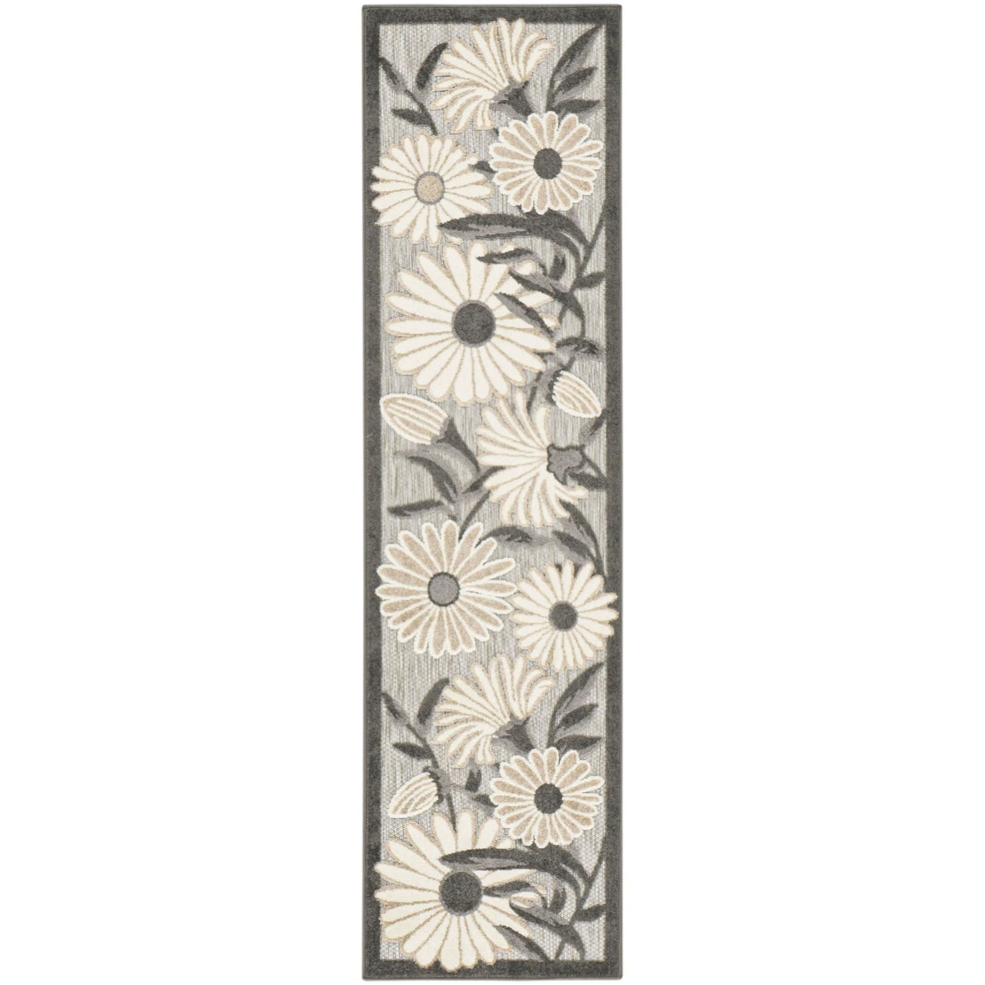 Beige Contemporary Indoor Outdoor Floral Area Rug