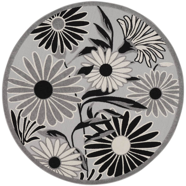 Black White Contemporary Indoor Outdoor Floral Area Rug
