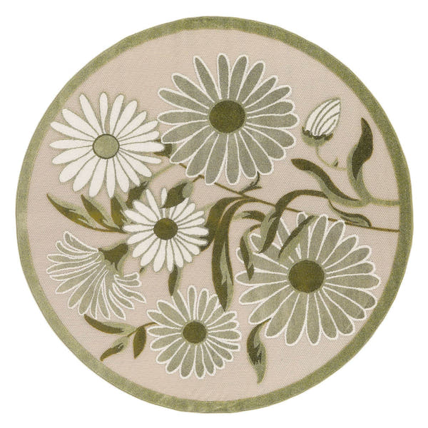 Ivory Green Contemporary Indoor Outdoor Floral Area Rug
