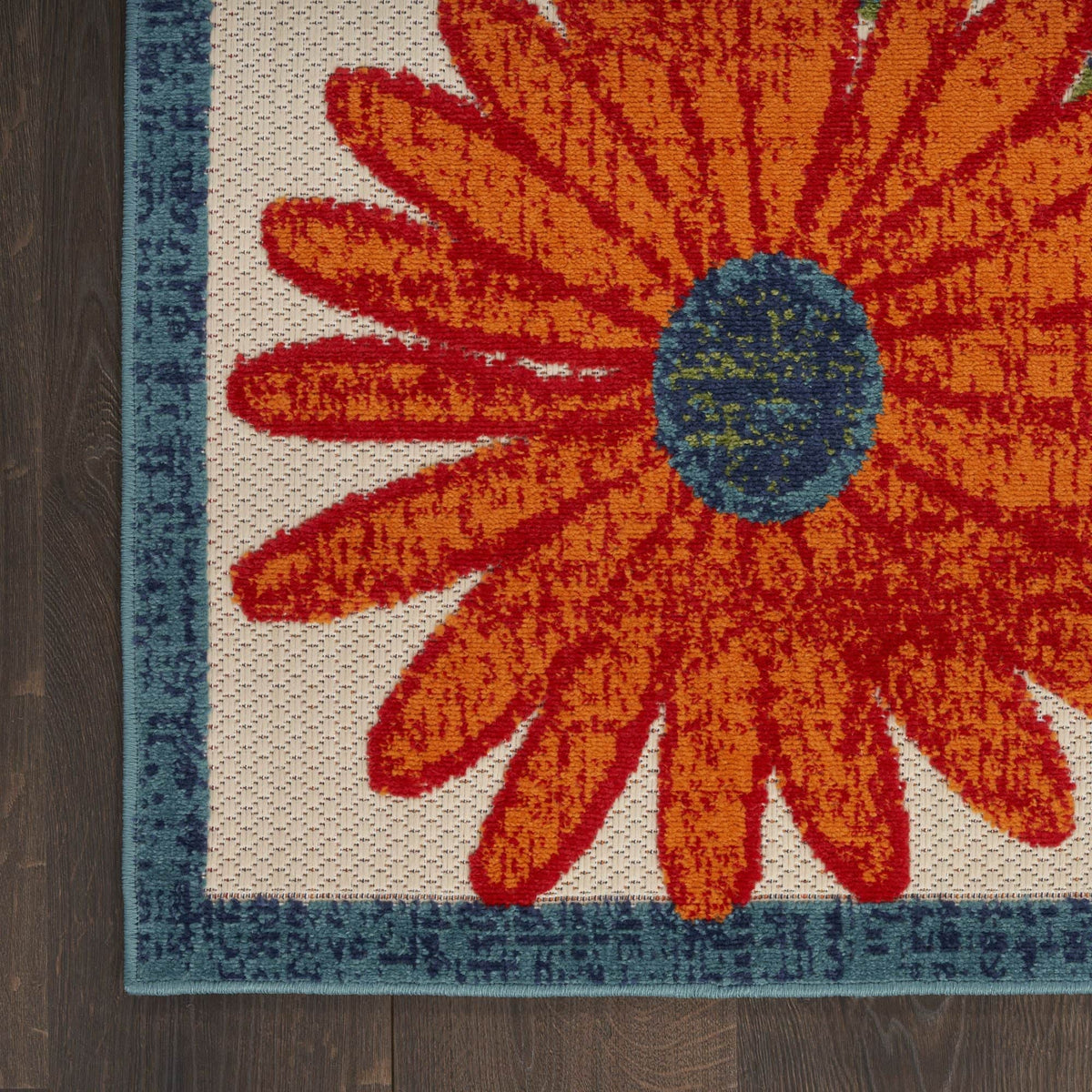 Ivory Multicolor Contemporary Indoor Outdoor Floral Area Rug