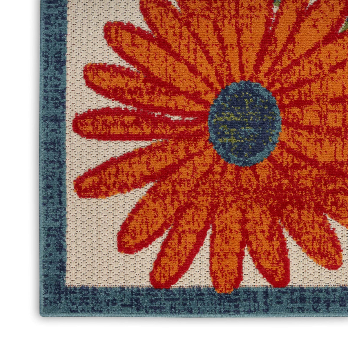 Ivory Multicolor Contemporary Indoor Outdoor Floral Area Rug