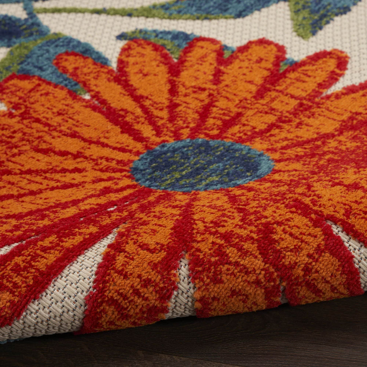 Ivory Multicolor Contemporary Indoor Outdoor Floral Area Rug