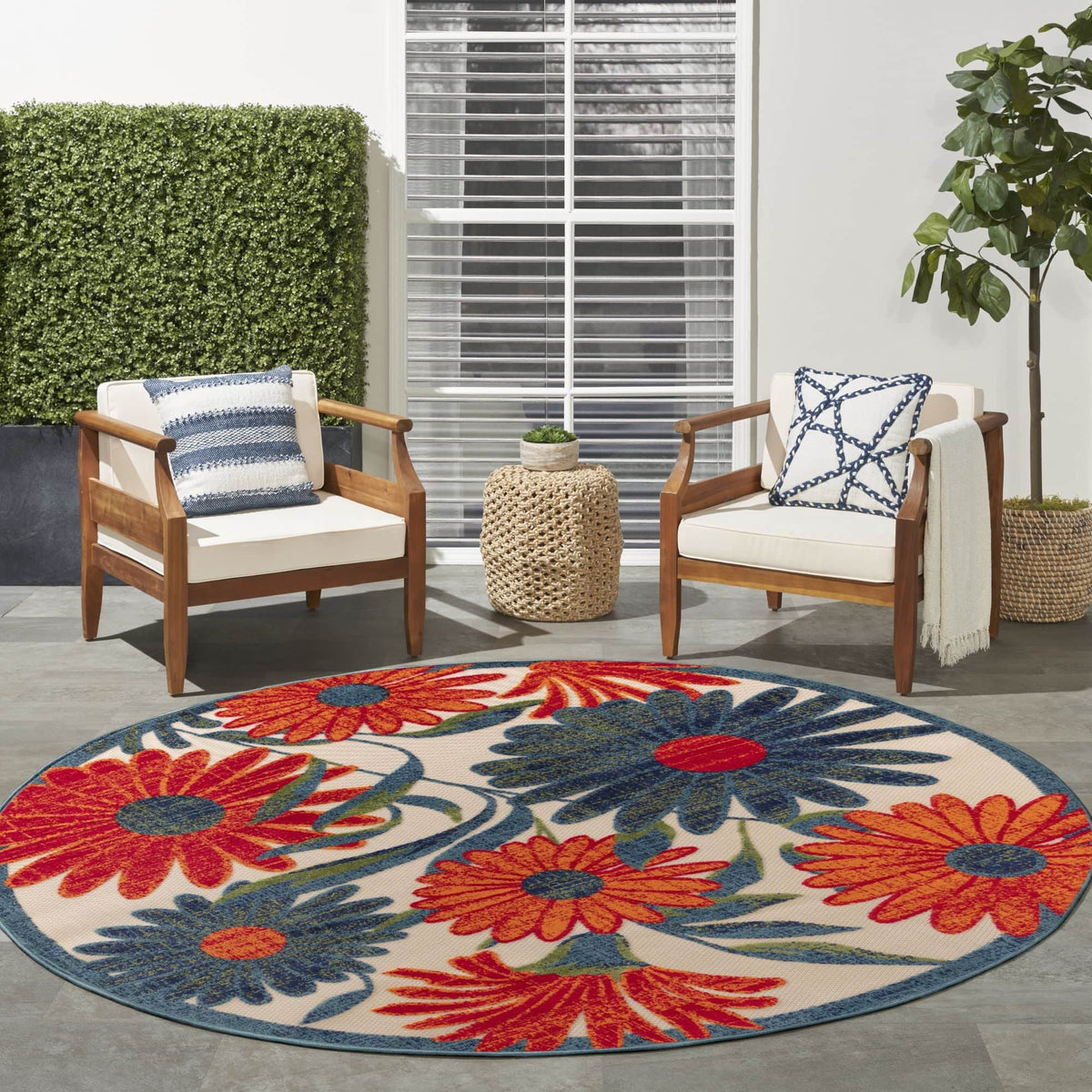 Ivory Multicolor Contemporary Indoor Outdoor Floral Area Rug