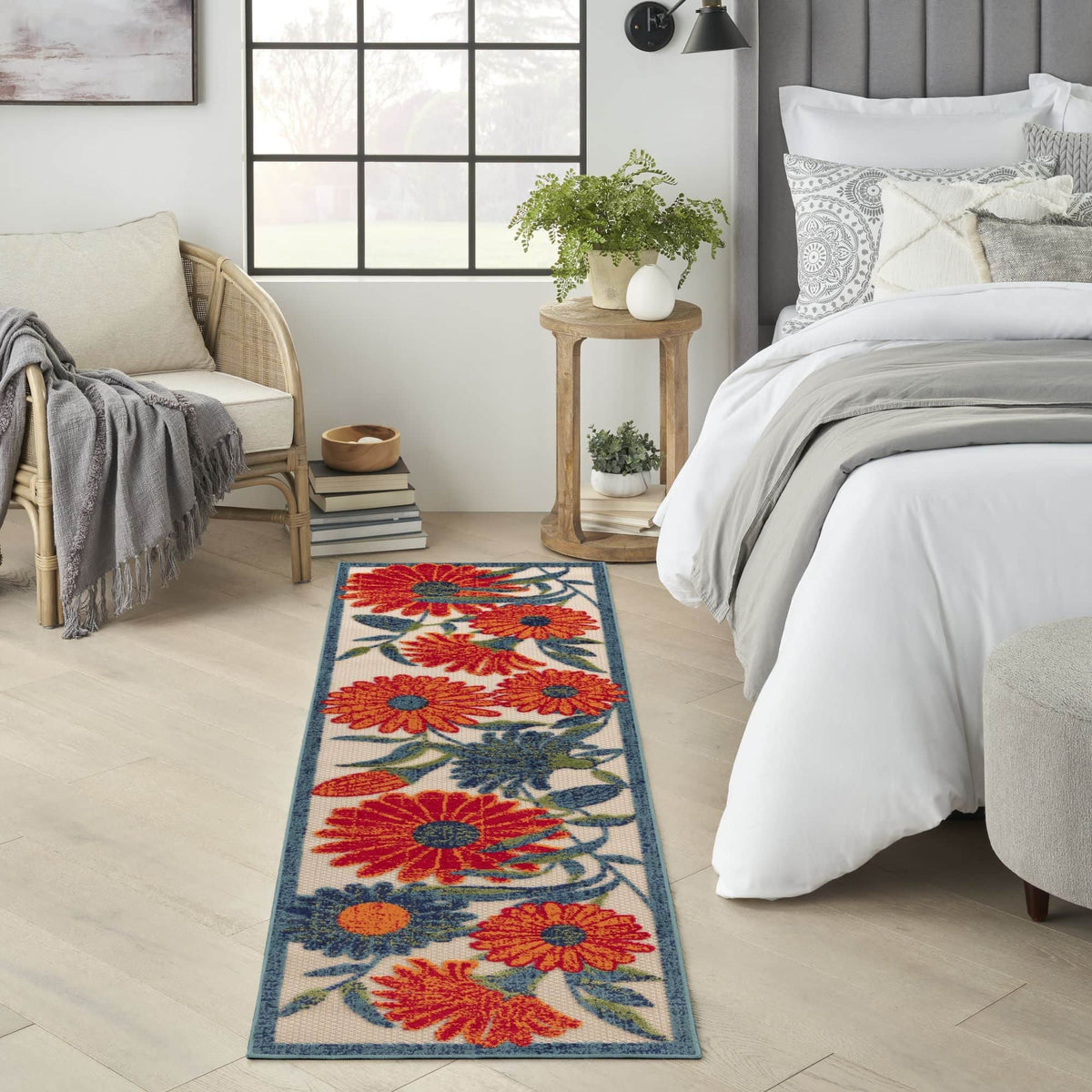 Ivory Multicolor Contemporary Indoor Outdoor Floral Area Rug