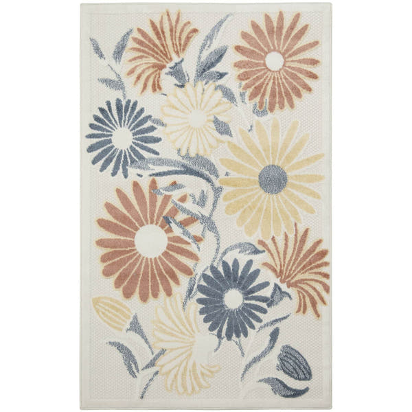 Ivory Rose Contemporary Indoor Outdoor Floral Area Rug