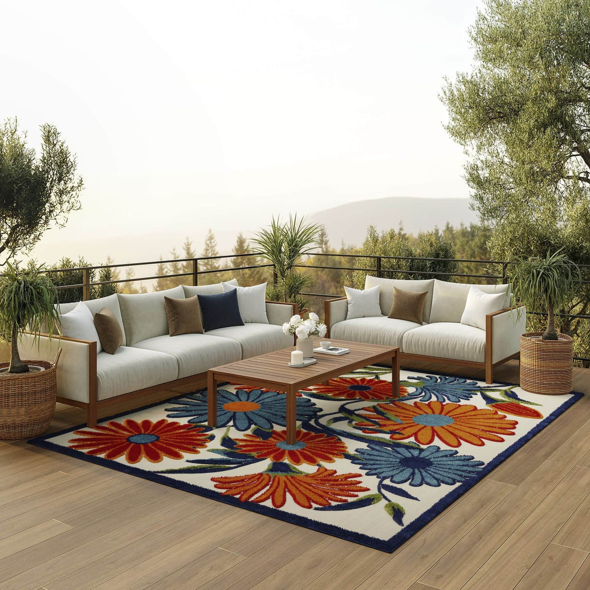Multicolor Contemporary Indoor Outdoor Floral Area Rug