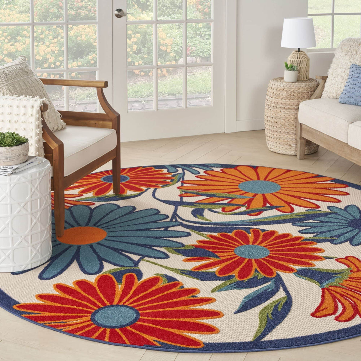 Multicolor Contemporary Indoor Outdoor Floral Area Rug