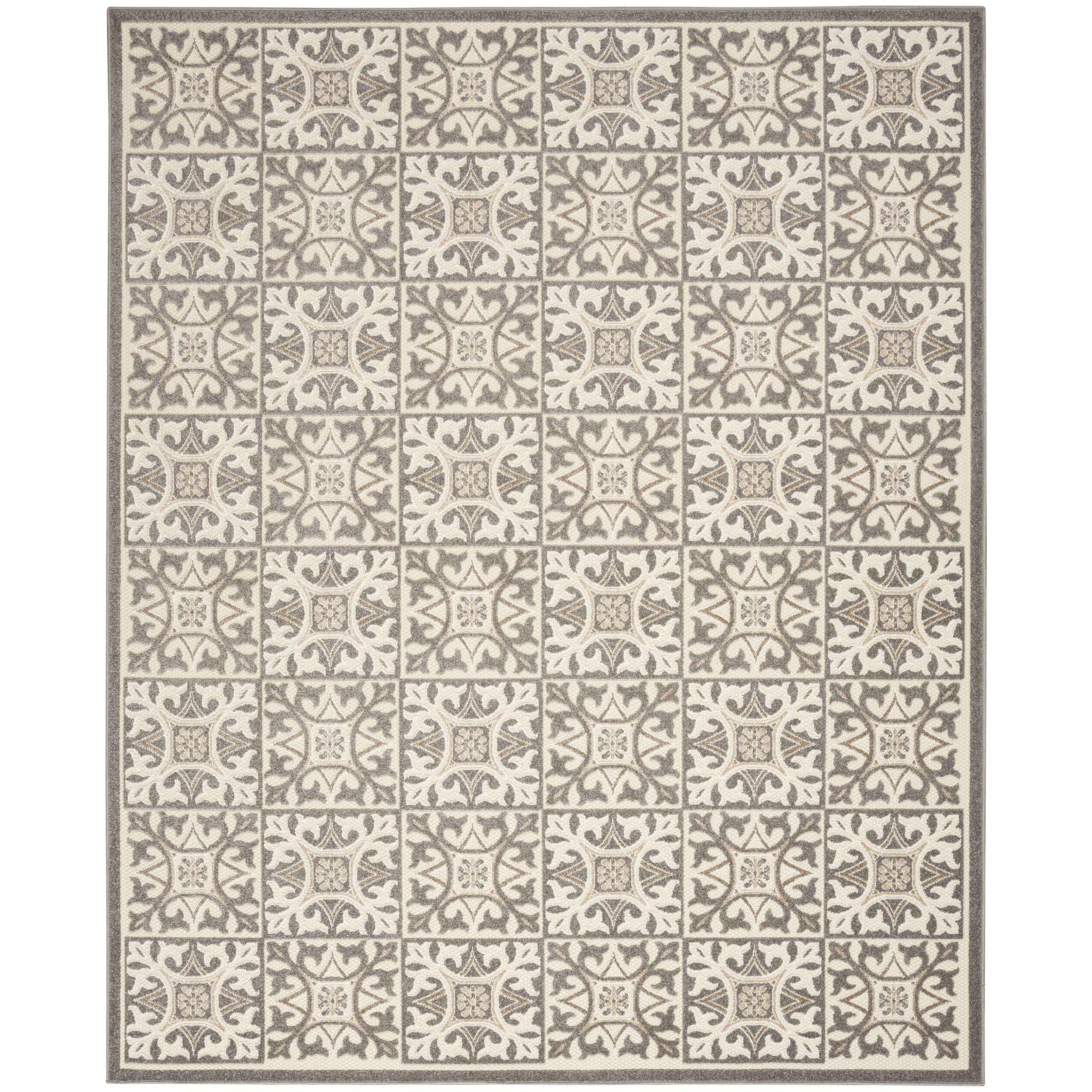 Ivory Grey Contemporary Indoor Outdoor Geometric Area Rug