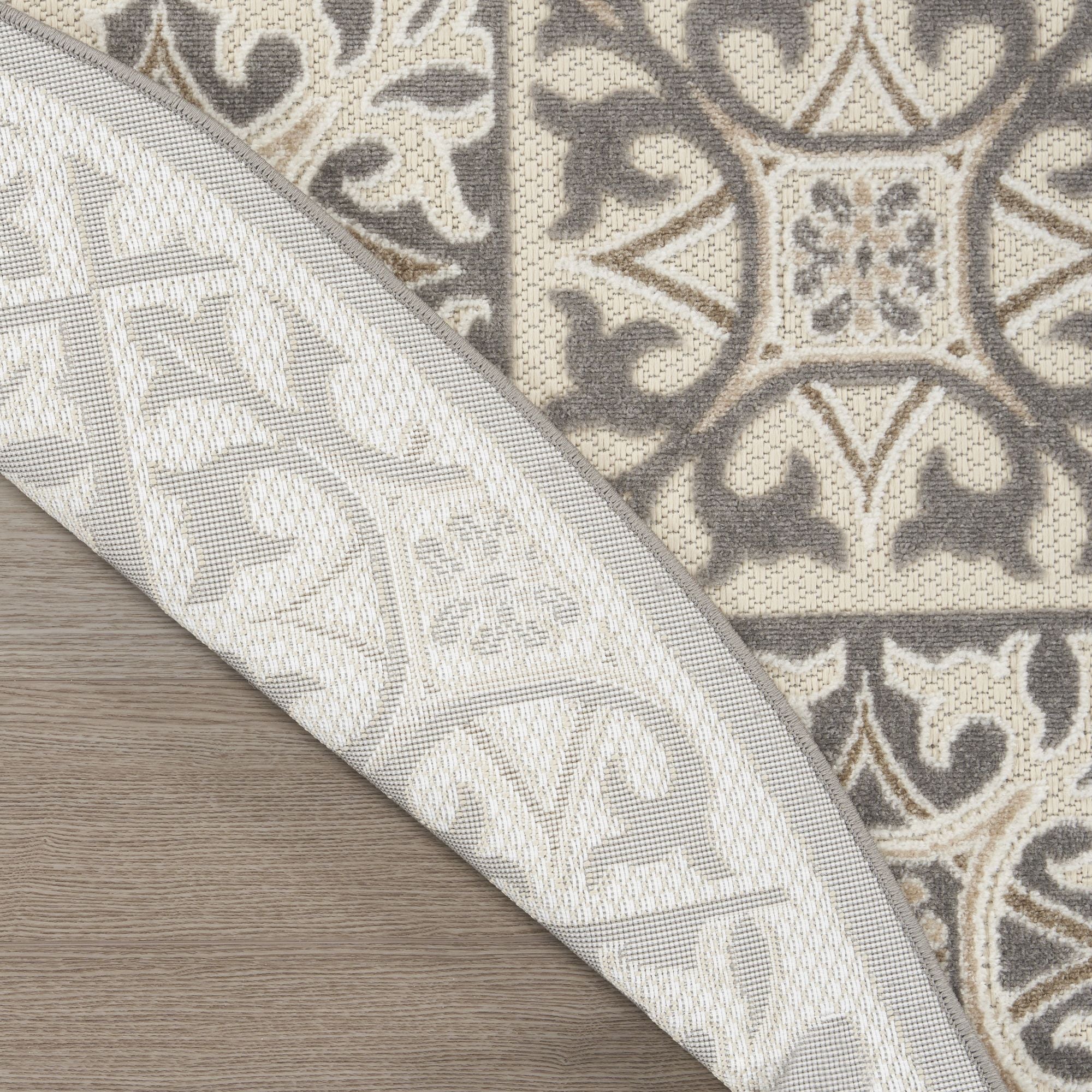 Ivory Grey Contemporary Indoor Outdoor Geometric Area Rug