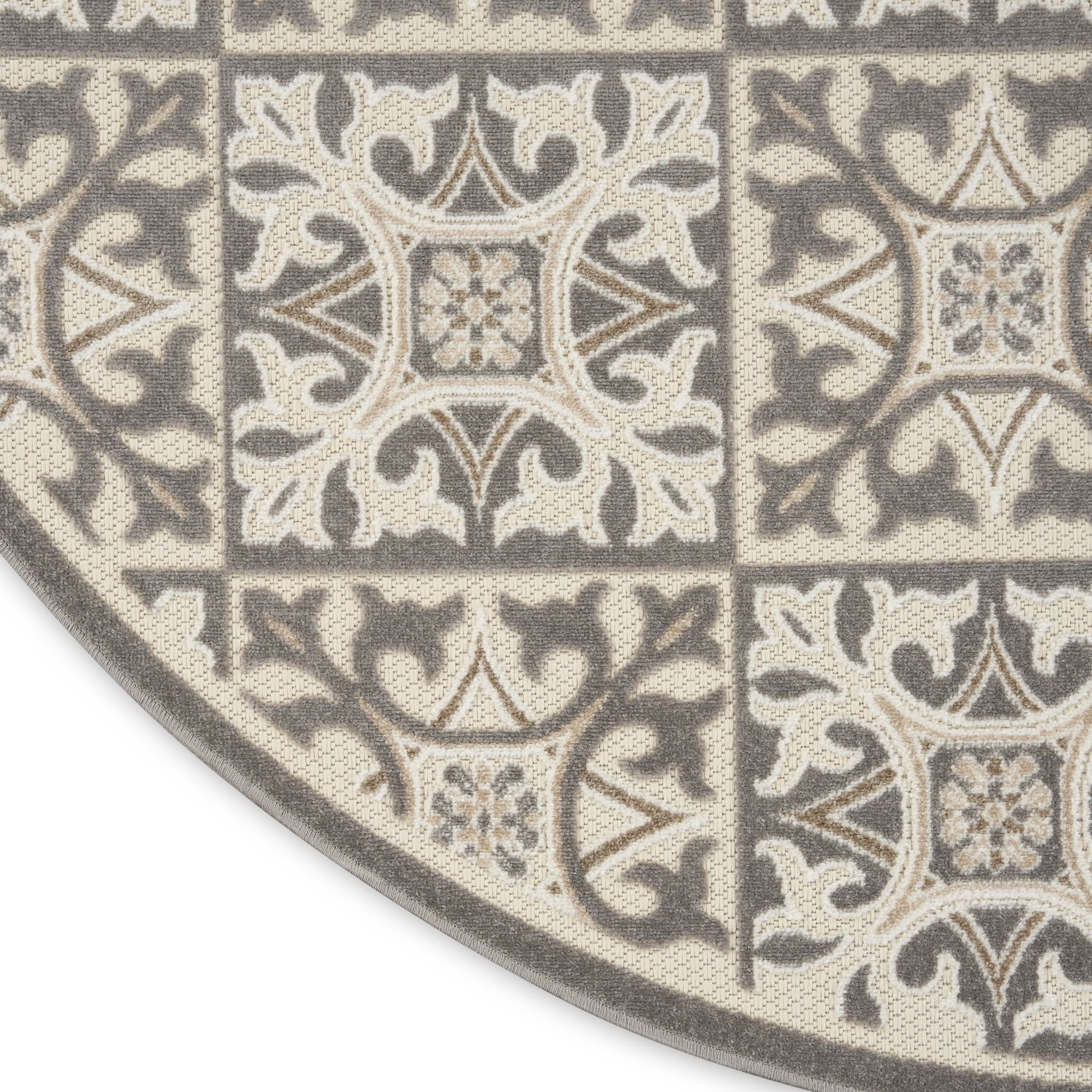 Ivory Grey Contemporary Indoor Outdoor Geometric Area Rug