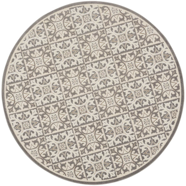Ivory Grey Contemporary Indoor Outdoor Geometric Area Rug