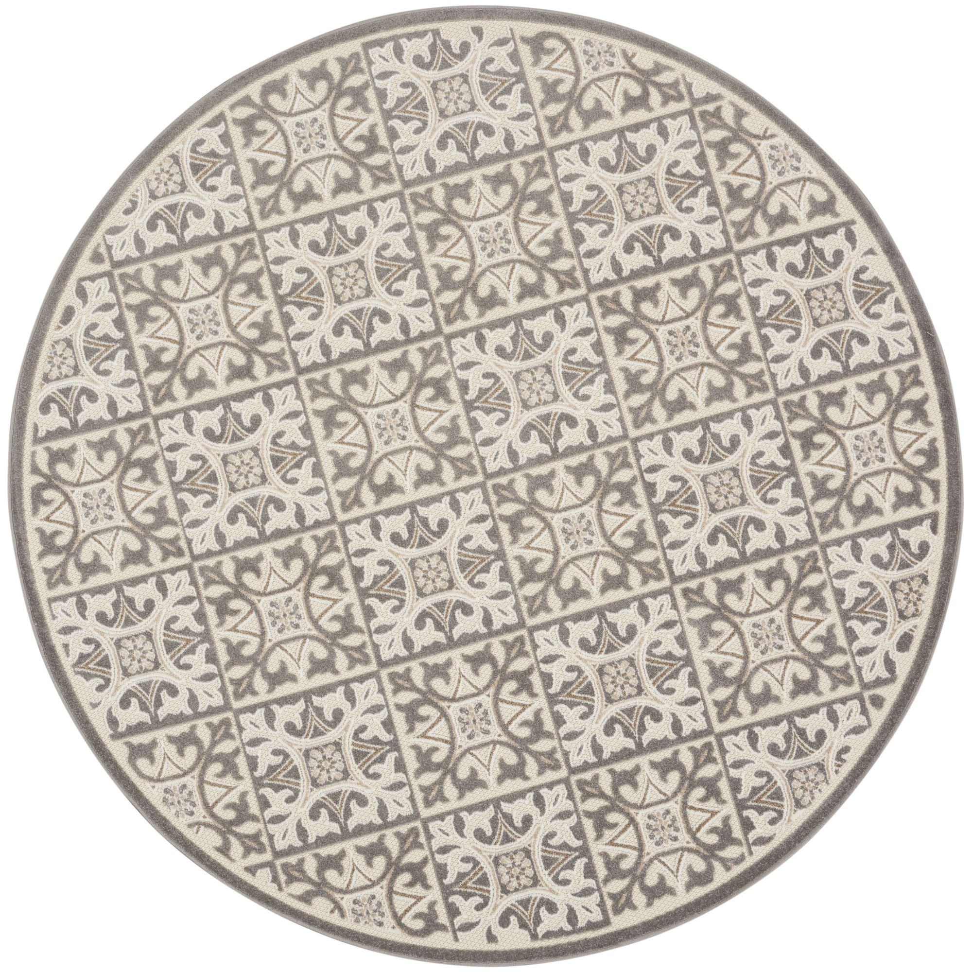 Ivory Grey Contemporary Indoor Outdoor Geometric Area Rug