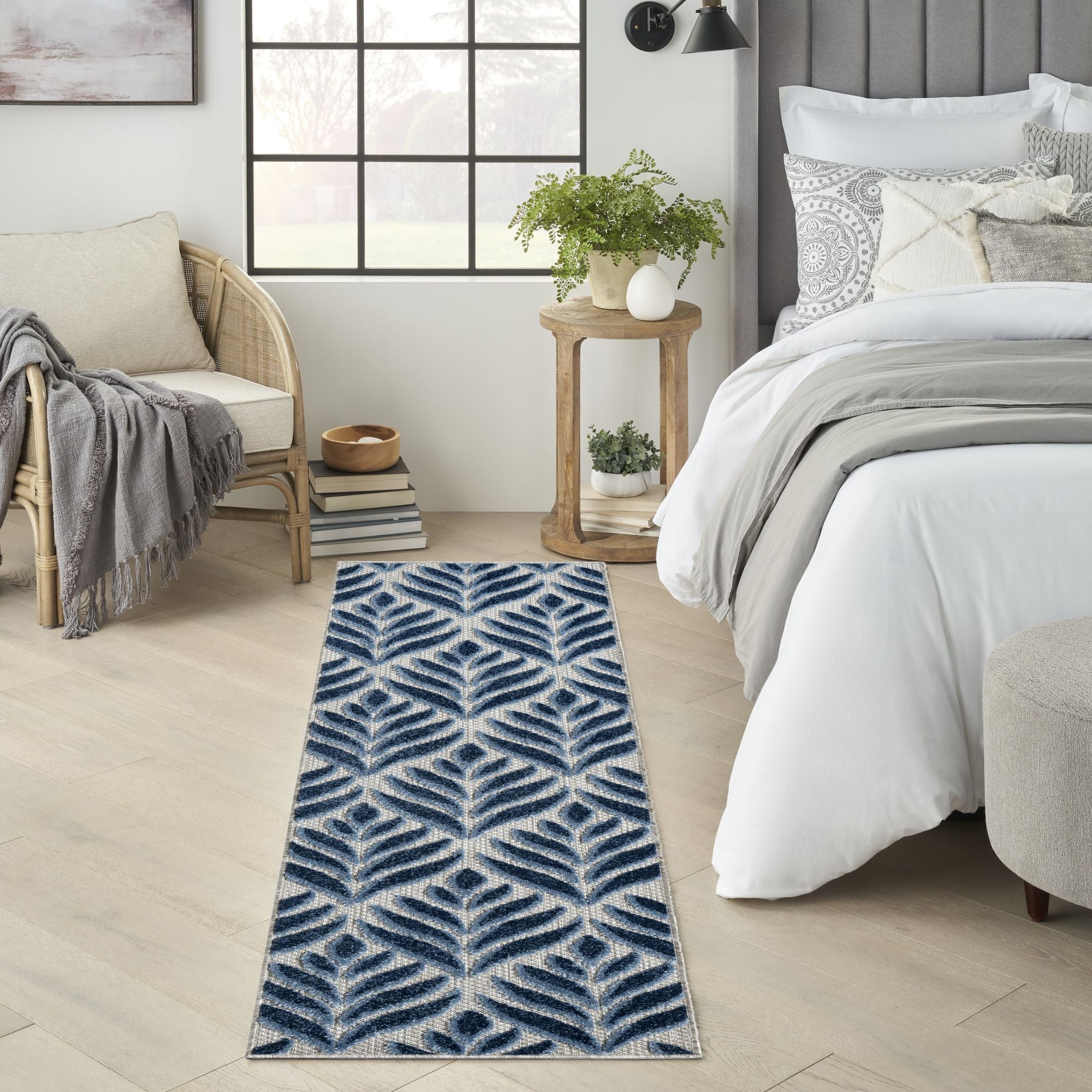 Blue Tropical Palm Leaf Indoor-Outdoor Rug