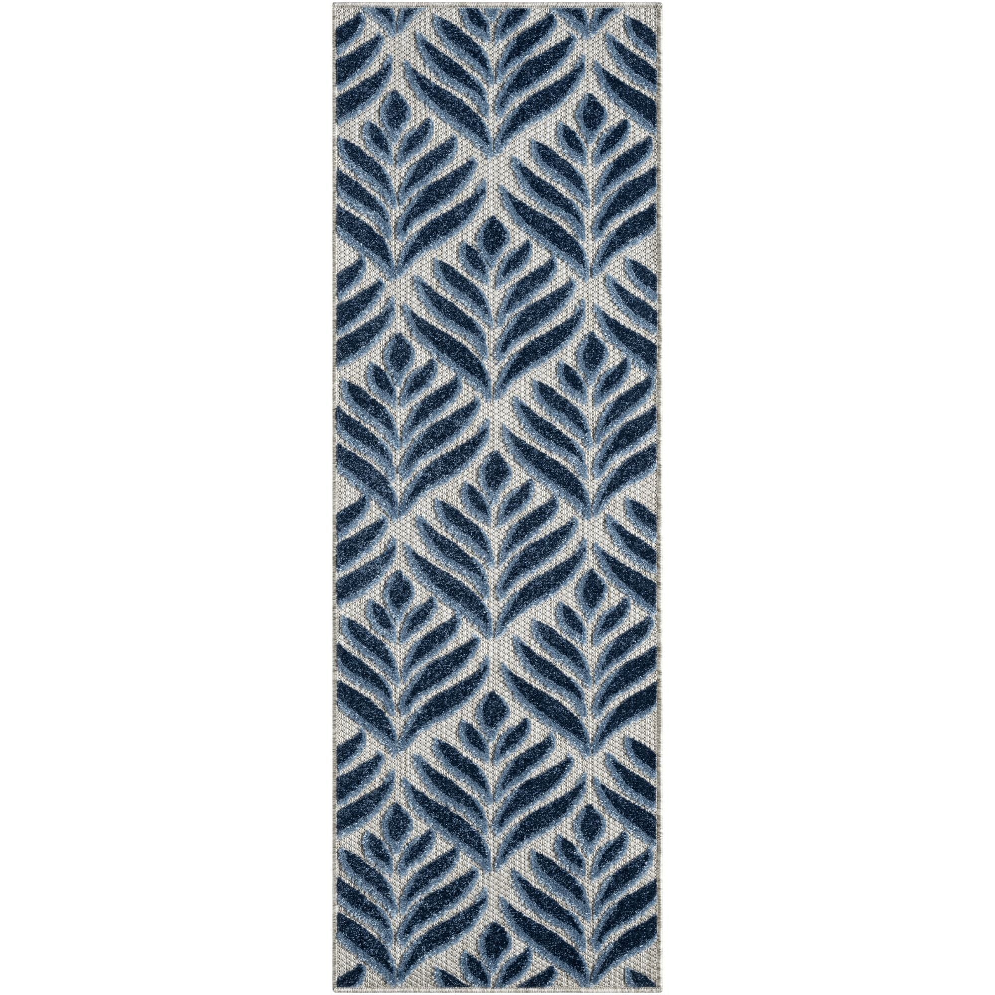 Blue Tropical Palm Leaf Indoor-Outdoor Rug