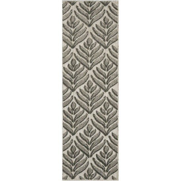 Charcoal Tropical Palm Leaf Indoor-Outdoor Rug