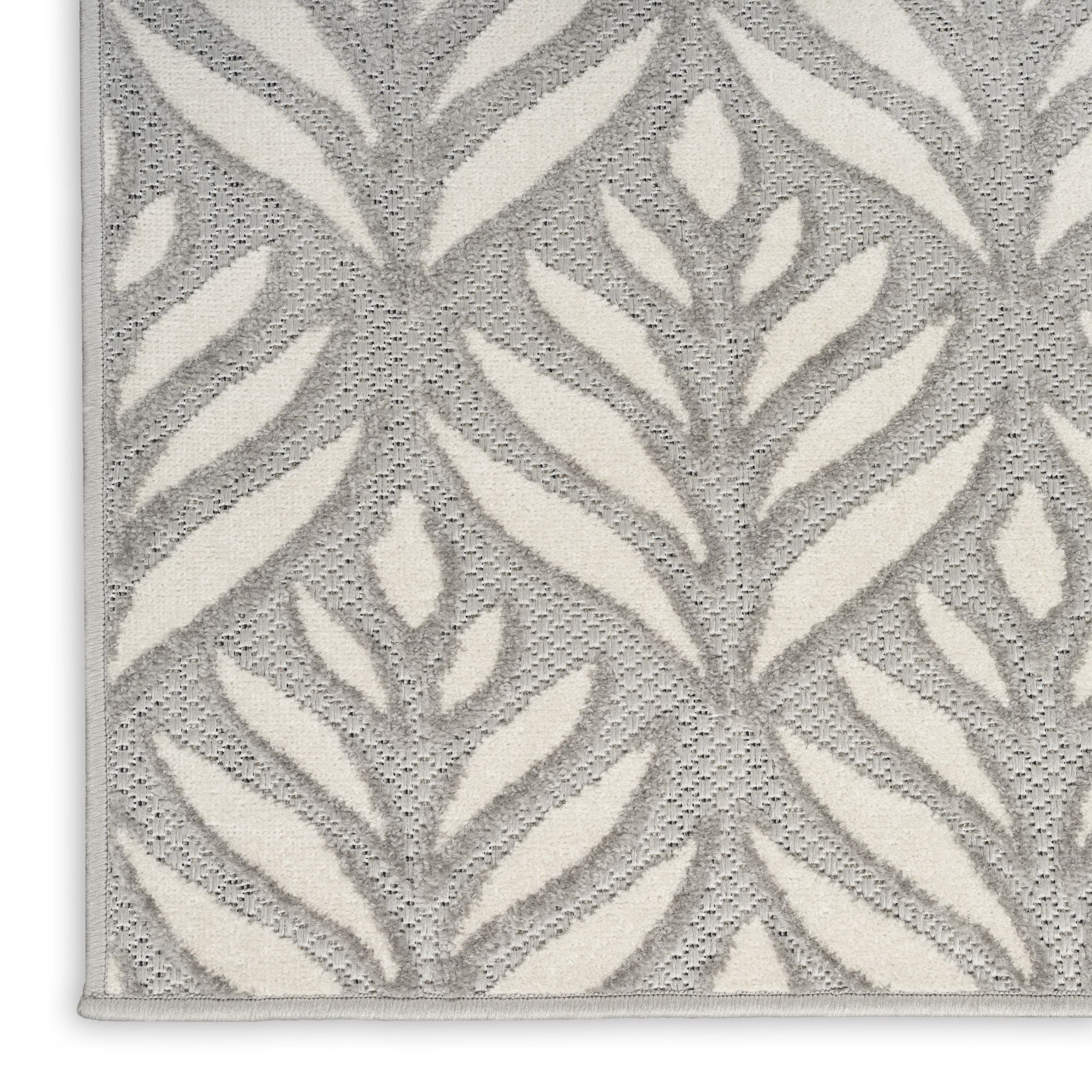 Grey Tropical Palm Leaf Indoor-Outdoor Rug
