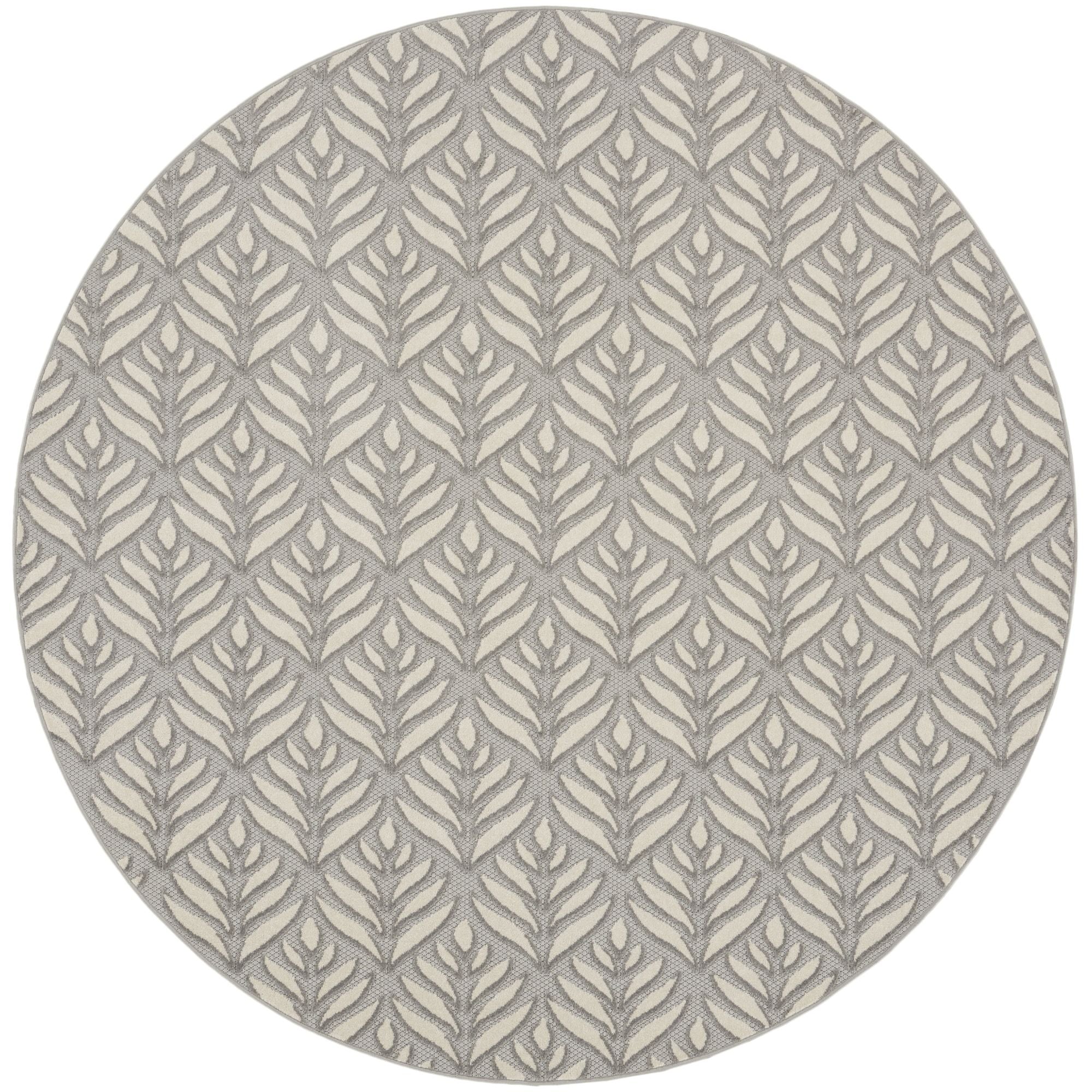 Grey Tropical Palm Leaf Indoor-Outdoor Rug