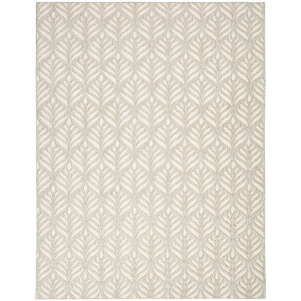 Ivory Grey Tropical Palm Leaf Indoor-Outdoor Rug