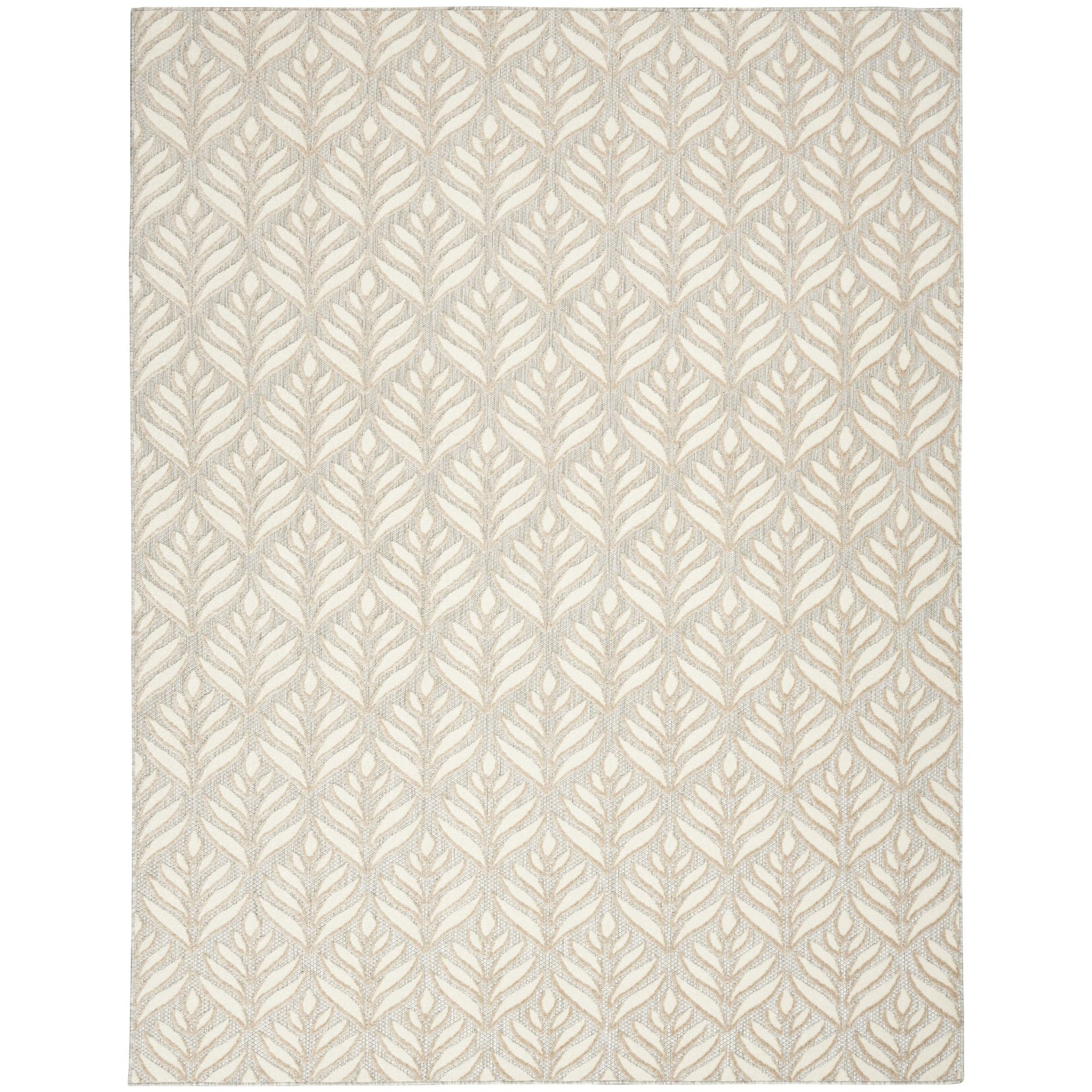 Ivory Grey Tropical Palm Leaf Indoor-Outdoor Rug
