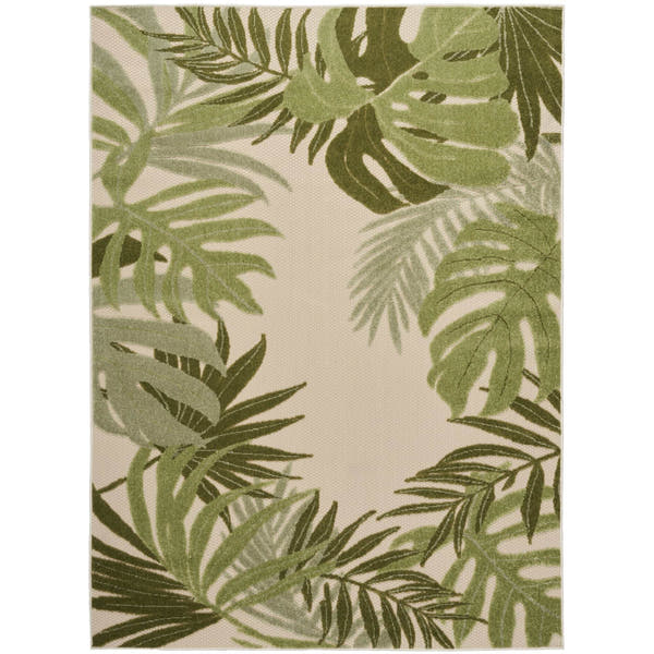 Ivory Green Indoor Outdoor Polypropylene Palm Leaf Rug